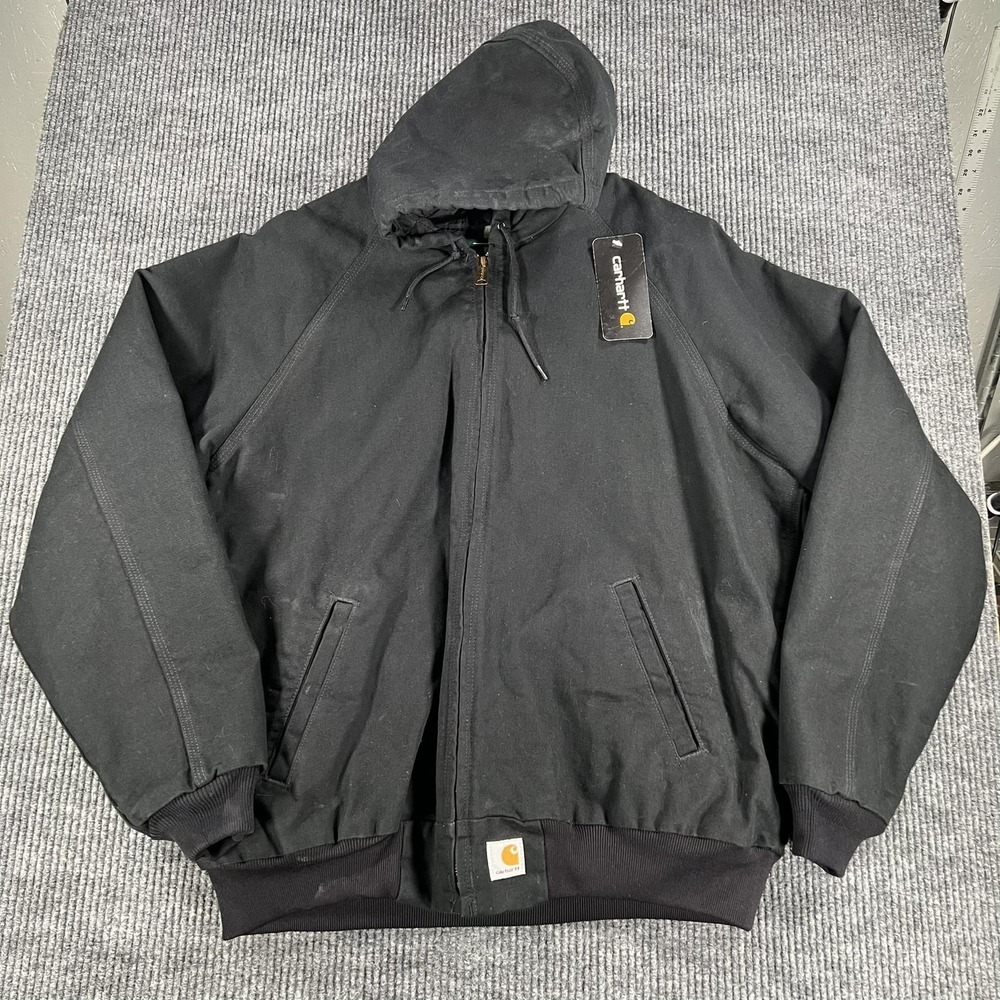Carhartt Jacket Mens XL Black Duck Canvas Hooded Quilted Lined Active Jac J268